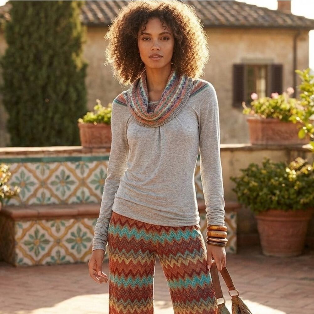 MISSONI Denim collection line Knit Cowl-Neck top Gray Size Small